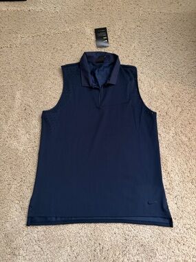 NWT Nike Dri-FIT Sleeveless Polo Tank - Navy Blue Size Large (196)
